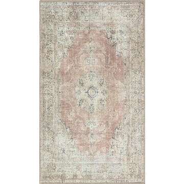 RugOver Machine Washable Area Rug, Pet-Friendly and Non-Slip Indoor Carpet for Kitchen, Bathroom, Living Room, Home Floor Decoration(Flesh/Oatmeal, 3' x 5')