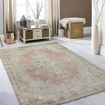 RugOver Machine Washable Area Rug, Pet-Friendly and Non-Slip Indoor Carpet for Kitchen, Bathroom, Living Room, Home Floor Decoration(Flesh/Oatmeal, 3' x 5')