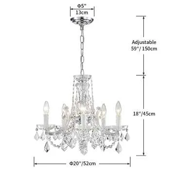 AGV LIGHTING CH001G Modern K9 Crystal Chandelier, Maria Theresa Style Light Fixture, 5-Lights, D20 x...
