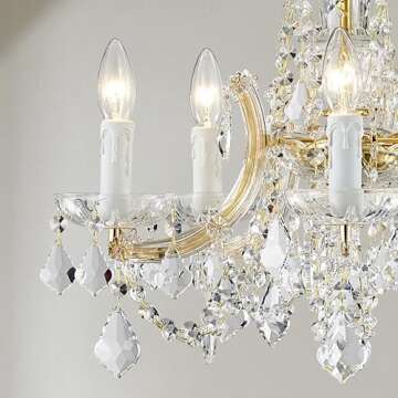 AGV LIGHTING CH001G Modern K9 Crystal Chandelier, Maria Theresa Style Light Fixture, 5-Lights, D20 x H18, Adjustable Chain 59", Shinny Gold Finish Frame