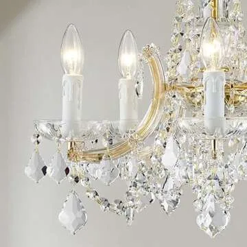 AGV LIGHTING CH001G Modern K9 Crystal Chandelier, Maria Theresa Style Light Fixture, 5-Lights, D20 x H18, Adjustable Chain 59", Shinny Gold Finish Frame