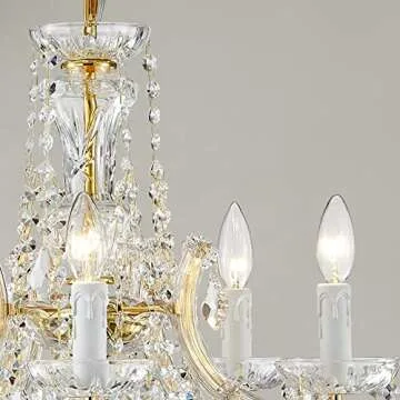 AGV LIGHTING CH001G Modern K9 Crystal Chandelier, Maria Theresa Style Light Fixture, 5-Lights, D20 x H18, Adjustable Chain 59", Shinny Gold Finish Frame