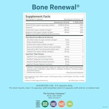 PURE SYNERGY Bone Renewal | Bioavailable Calcium with Cofactors | Natural, Vegan Bone Health Supplem...