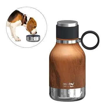 Asobu Dog Bowl Attached to Stainless Steel Insulated Travel Bottle for Human 33 Ounce (Hard Wood)…