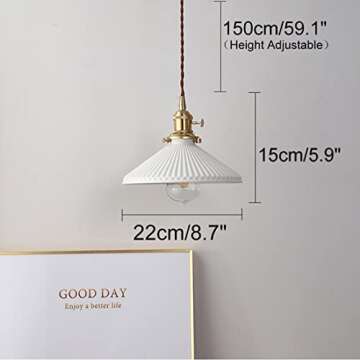 Qufute Vintage Pendant Light fixtures Ceramics Ceiling Pendant Lights with White Scalloped Shade Bra...