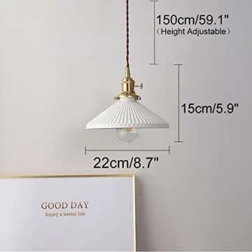 Qufute Vintage Pendant Light fixtures Ceramics Ceiling Pendant Lights with White Scalloped Shade Bra...