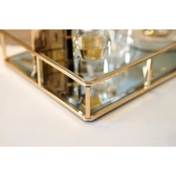 PuTwo Tray Mirror, Gold Dresser Ornate Tray Metal Decorative Tray Jewelry Perfume Organizer Makeup Tray for Vanity, Dresser, Bathroom, Bedroom