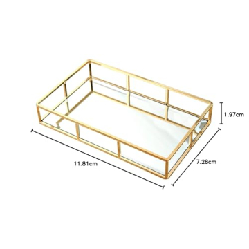 PuTwo Tray Mirror, Gold Dresser Ornate Tray Metal Decorative Tray Jewelry Perfume Organizer Makeup Tray for Vanity, Dresser, Bathroom, Bedroom