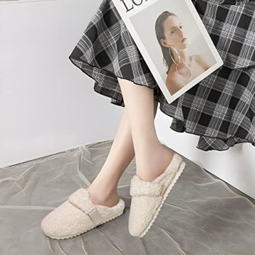 ONCAI Women's Fluff Slippers Soft Sherpa Indoor Outdoor