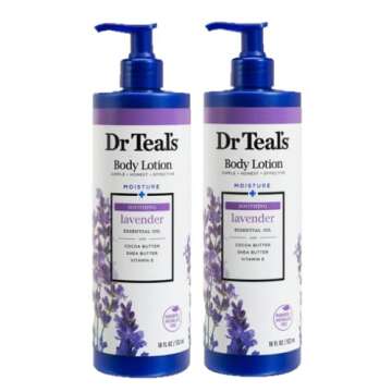 Dr Teal's Body Lotion - Moisture Plus - Soothing Lavender Essential Oil, 36 Fl Oz (Two 18 Fl Oz Bott...