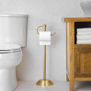 RUMOSE Toilet Paper Holder Stand for Floor, Brushed Gold Adjustable (12.4" to 22.8") Bathroom Toilet...