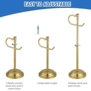 RUMOSE Toilet Paper Holder Stand for Floor, Brushed Gold Adjustable (12.4" to 22.8") Bathroom Toilet Tissue Holder, Free Standing Toilet Paper Roll Holder with Storage, Stainless Steel