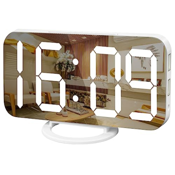 WulaWindy Digital Alarm Clock with Mirrored LED Display and USB Charger for Bedroom Decor