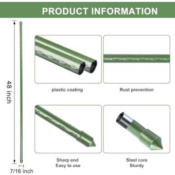 Sturdy 4 Ft Steel Garden Stakes - 25 Pack for Plants
