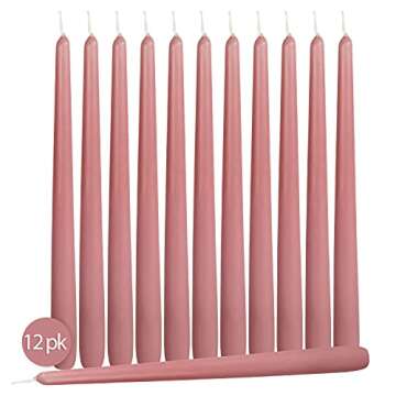 Hyoola 12 Pack Tall Taper Candles - 10 Inch Rose Pink Dripless, Unscented Dinner Candle - Paraffin W...