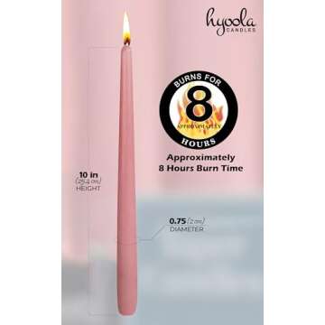 Hyoola 12 Pack Tall Taper Candles - 10 Inch Rose Pink Dripless, Unscented Dinner Candle - Paraffin Wax with Cotton Wicks - 8 Hour Burn Time
