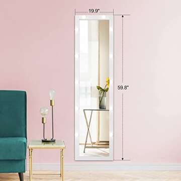 YOKUKINA Standing Floor Mirror with 12 LED Lights, Full Length Body Mirrors for Bedroom (White)