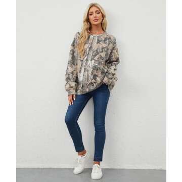 Eutten Womens Camo Sweatshirt Maple Leaf Print Oversized Camo Crewneck Sweatshirt Fleece Pullover Hoodies Long Sleeve