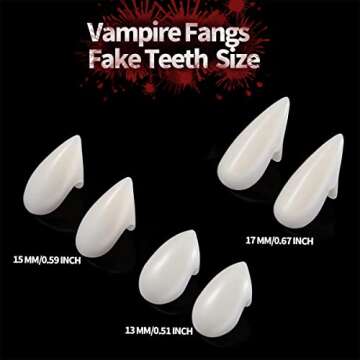 3 Pack Vampire Fangs Fake Teeth with Adhesive Tooth Kits, Halloween Cosplay Accessories Party Prop D...