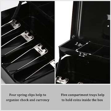 Jssmst Large Cash Box with Lock - 2017 New Metal Money Box 100% Safe, 11.8L x 9.5W x 3.5H Inches, Black, SM-CB0501L