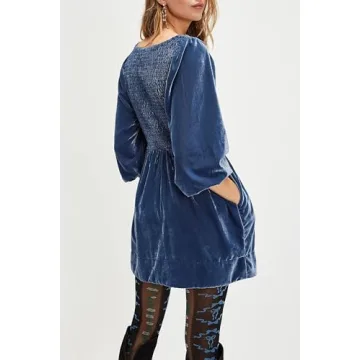 SCOFEEL Velvet Mini Dress for Parties with Pockets