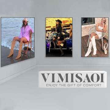 Vimisaoi Knee High Cowboy Boots - Wide Calf, Pointed Toe, Black, Tall Women's Western Cowgirl Boots