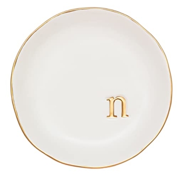 COLLECTIVE HOME - Monogrammed Ceramic Jewelry Tray, Ideal Gift for Women, 4.75" White Design