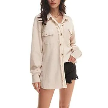 Nirovien Womens Waffle Knit Shacket Oversized Button Down Shirt Jacket Lightweight Spring Outfits Clothes(Beige,S)