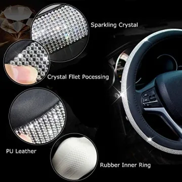 Stylish Diamond Leather Steering Wheel Cover with Bling