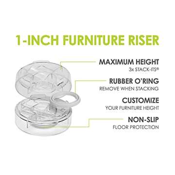 Slipstick CB658 Stack-Its 1 Inch Adjustable Bed Risers/Furniture Risers (Set of 8) Lifts Height 1", 2", or 3" When Stacked - Clear Heavy Duty Raisers