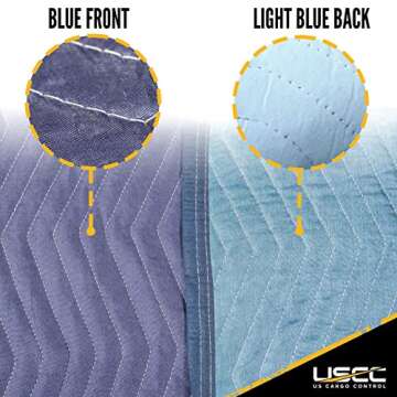 US Cargo Control Moving Blankets 80"x72" MBMEGA85 Mega Mover, (85 lb/doz weight), Professional Quilted Large Moving Blankets, Furniture Packing Pads for Shipping, Cargo Blanket, 4-Pack, Blue