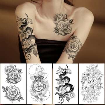 Yazhiji Large Sexy Flowers Collection Waterproof Temporary Tattoos