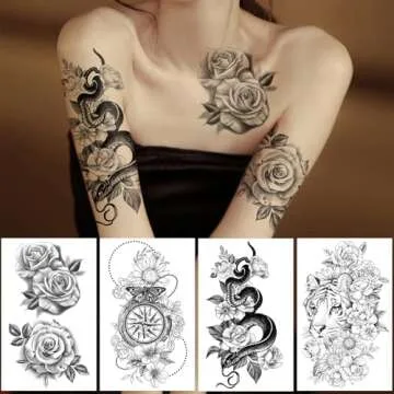 Yazhiji Large Sexy Flowers Collection Waterproof Temporary Tattoos