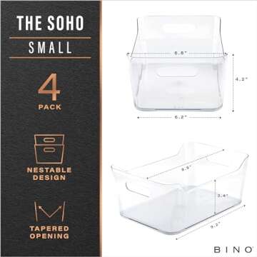 BINO | Plastic Organizer Bins, Small - 4 Pack | The SOHO Collection | Multi-Use Organizer Bins | Pan...