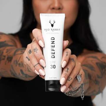 Mad Rabbit Defend Tattoo Sunscreen- SPF 30 100mL Tube- Mineral Sunscreen Lotion - Tattoo Fade Protection and Moisturizer, Anti-Aging Formula