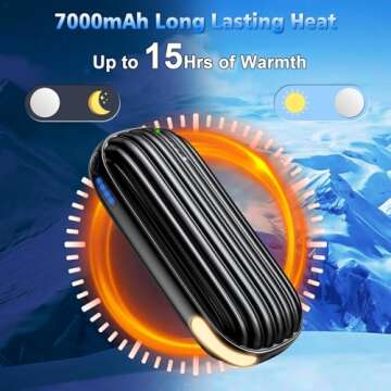 Hand Warmers Rechargeable - 7000mAh Rechargeable Hand Warmer, 15Hrs Warmth Heat Up to 131℉ with LE...