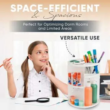 Masirs 360 Rotating Makeup Organizer - Adjustable Shelf Height and Fully Rotatable. The Perfect Cosmetic Organizer for Bedroom Dresser or Vanity Countertop. (White)