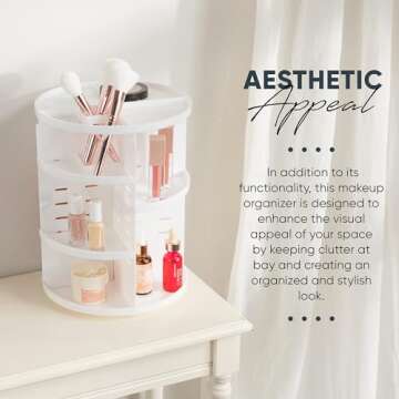 Masirs 360 Rotating Makeup Organizer - Adjustable Shelf Height and Fully Rotatable. The Perfect Cosmetic Organizer for Bedroom Dresser or Vanity Countertop. (White)