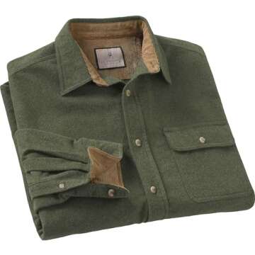 Legendary Whitetails Men's Standard Buck Camp Flannel, Long Sleeve Plaid Button Down Casual Shirt, Corduroy Cuffs, Army, Small