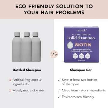 Kitsch Toning Purple Shampoo Bar for Blonde Hair with Biotin for Strengthening Hair & Neutralizing Brassy Tones | Vegan Solid Shampoo Bar for Hair Shine | Zero Waste, 3.2 oz