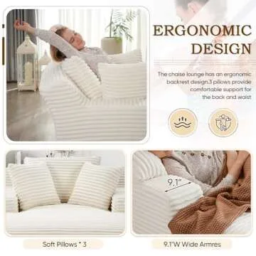 Oversized Chaise Lounge Chair with 3 Pillows for Comfort