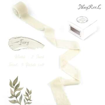MAYREEL 2 Inch Ivory Velvet Ribbon Hand Torn Light Cream Silk Frayed Edge for Bridal Bouquets Invita...