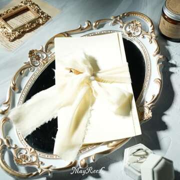 MAYREEL 2 Inch Ivory Velvet Ribbon Hand Torn Light Cream Silk Frayed Edge for Bridal Bouquets Invitations Wedding Vow Books Gift Baskets Hair Bows 3 Yards