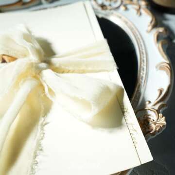 MAYREEL 2 Inch Ivory Velvet Ribbon Hand Torn Light Cream Silk Frayed Edge for Bridal Bouquets Invitations Wedding Vow Books Gift Baskets Hair Bows 3 Yards