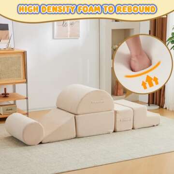 jela Foam Blocks 6Pcs Soft Play Equipment Luxury Miss Fabric, Toddler Climbing Toys Indoor Soft Play Climbing for Toddlers, Lightweight Climbing Blocks for Babies, Kids, Climb and Crawl Foam Playset