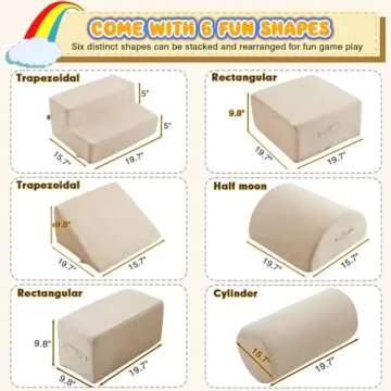 jela Foam Blocks 6Pcs Soft Play Equipment Luxury Miss Fabric, Toddler Climbing Toys Indoor Soft Play Climbing for Toddlers, Lightweight Climbing Blocks for Babies, Kids, Climb and Crawl Foam Playset