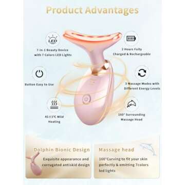 Facial Beauty Device, Multifunctional Facial Skin Care Tools with Vibration, Red and Blue LED Light,...