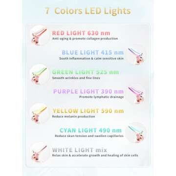 Facial Beauty Device, Multifunctional Facial Skin Care Tools with Vibration, Red and Blue LED Light, 7 Color Led Face and Neck Beauty Device for Home Use, Improve Skin(Glossy Pink)