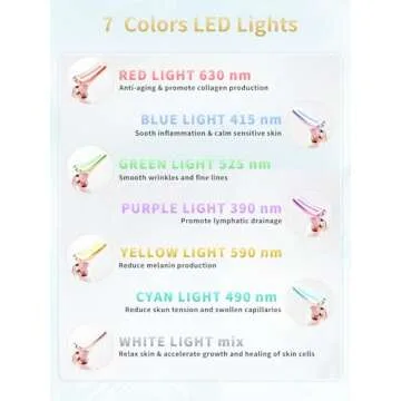 Facial Beauty Device, Multifunctional Facial Skin Care Tools with Vibration, Red and Blue LED Light, 7 Color Led Face and Neck Beauty Device for Home Use, Improve Skin(Glossy Pink)