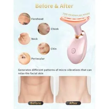 Facial Beauty Device, Multifunctional Facial Skin Care Tools with Vibration, Red and Blue LED Light, 7 Color Led Face and Neck Beauty Device for Home Use, Improve Skin(Glossy Pink)